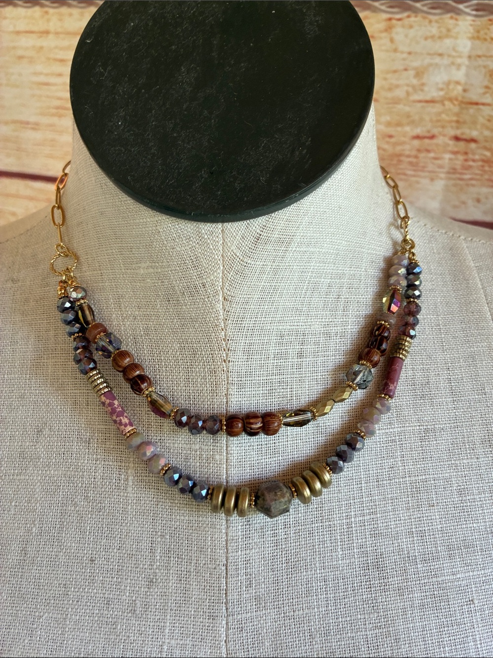 NWT Multi-Strand Purple & Gold Beaded Necklace